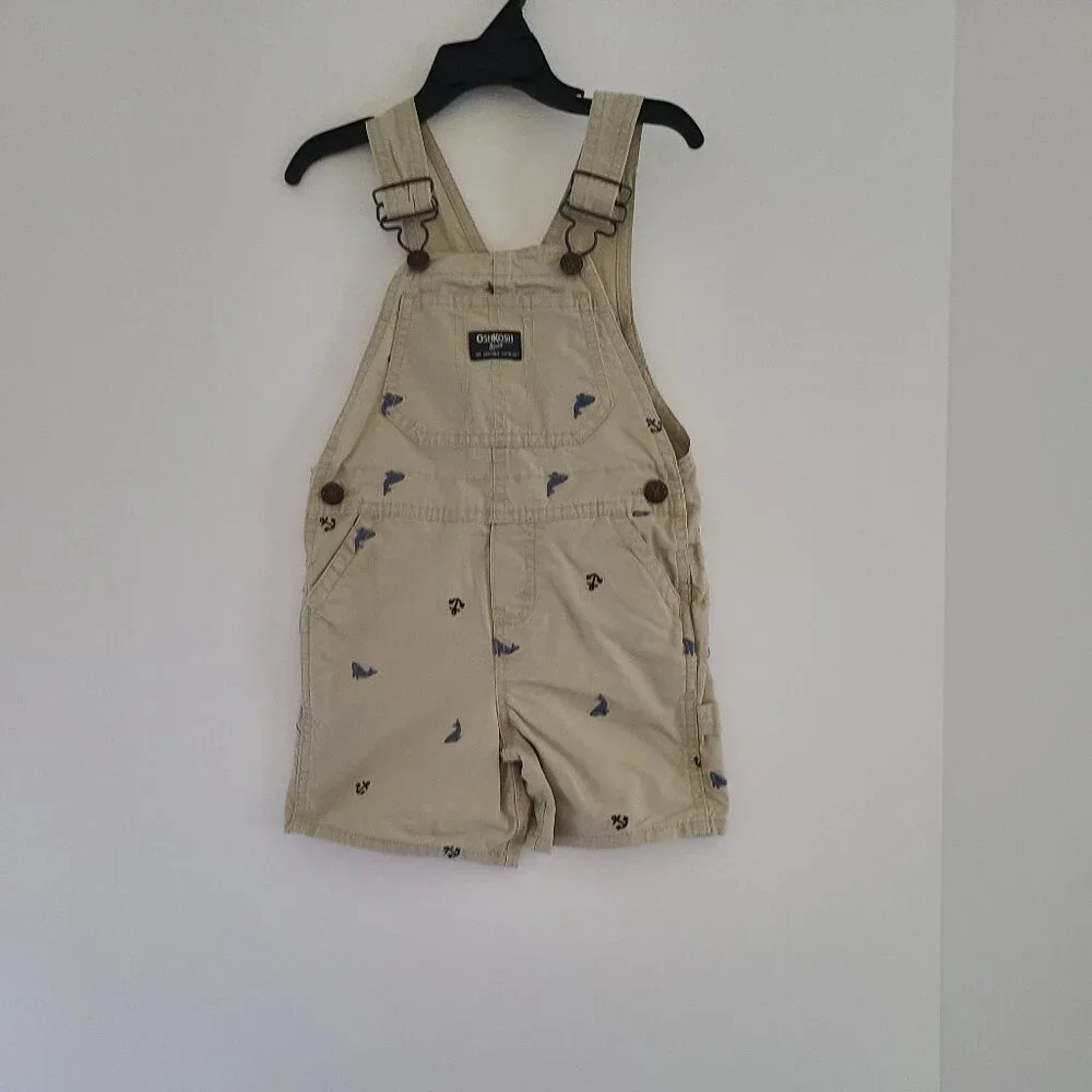 OSHKOSH B'GOSH VESTBAK OVERALLS -BLUE ANCHORS AND WHALE PATTERN- TODDLER 3T